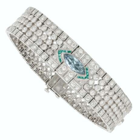 ART DECO COLORED DIAMOND, DIAMOND AND EMERALD BRACELET - Foto 3