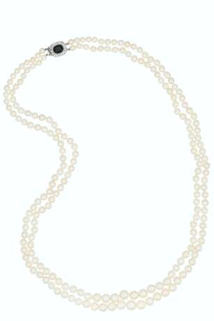 DOUBLE STRAND PEARL, ONYX AND DIAMOND NECKLACE - фото 2