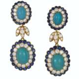 VAN CLEEF & ARPELS TURQUOISE, SAPPHIRE AND DIAMOND EARRINGS WITH UNSIGNED BROOCH - Foto 2