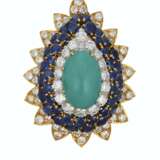 VAN CLEEF & ARPELS TURQUOISE, SAPPHIRE AND DIAMOND EARRINGS WITH UNSIGNED BROOCH - Foto 4