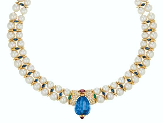 BULGARI CULTURED PEARL, DIAMOND AND MULTI-GEM NECKLACE - Foto 1