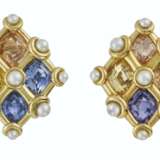 JAR MULTI-COLORED SAPPHIRE AND NATURAL PEARL EARRINGS - Foto 1