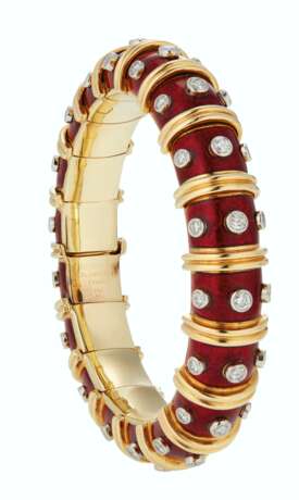 JEAN SCHLUMBERGER, TIFFANY & CO. ENAMEL AND DIAMOND NARROW BANGLE BRACELET - Foto 2