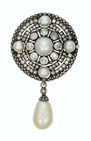 ANTIQUE NATURAL PEARL AND DIAMOND BROOCH - photo 1