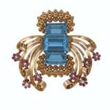 RETRO AQUAMARINE, RUBY AND DIAMOND CLIP-BROOCH - Foto 1