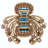 RETRO AQUAMARINE, RUBY AND DIAMOND CLIP-BROOCH - Foto 2