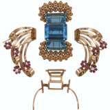 RETRO AQUAMARINE, RUBY AND DIAMOND CLIP-BROOCH - Foto 3