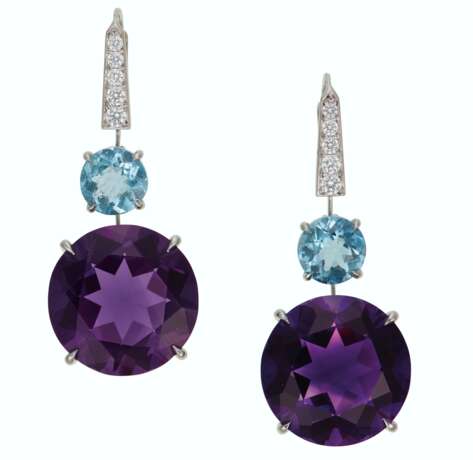 AMETHYST, AQUAMARINE AND DIAMOND EARRINGS - Foto 1