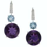 AMETHYST, AQUAMARINE AND DIAMOND EARRINGS - Foto 1