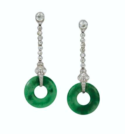 ART DECO JADE AND DIAMOND EARRINGS - photo 1