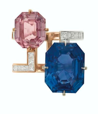 COLORED SAPPHIRE, SAPPHIRE AND DIAMOND RING - фото 1