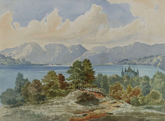 Deutsch 19. Jahrhundert , Gebirgssee mit Schloss - фото 1