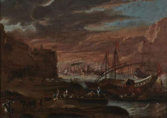 Peter van de Velde, zugeschrieben , Frachtschiff an der Küste - Foto 1