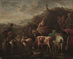 Pieter van Bloemen, Art des , Ziehende Soldaten mit Marketenderin und Vieh Auf dem Keilrahmen Besitzersiegel. 