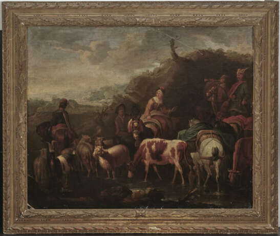 Pieter van Bloemen, Art des , Ziehende Soldaten mit Marketenderin und Vieh Auf dem Keilrahmen Besitzersiegel. - Foto 3