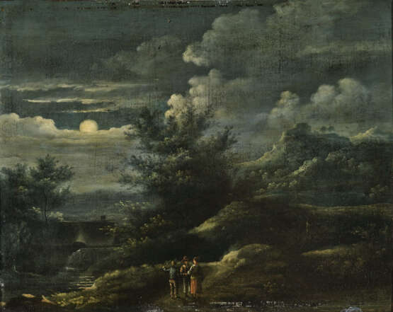 Niederlande (?) 17./18. Jahrhundert , Landschaft im Mondschein - фото 1