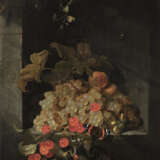 Jan Davidsz. de Heem, Umkreis , Stillleben mit Weintrauben, Kirschen, Aprikosen, Schmetterlingen und einer Hummel in einer Steinnische - Foto 1