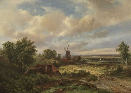 Pieter Lodewijk Francisco Kluyver, Holländische Landschaft mit Windmühle - photo 1