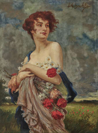 Leopold Schmutzler, Junge Frau mit Wiesenblumen - Foto 1