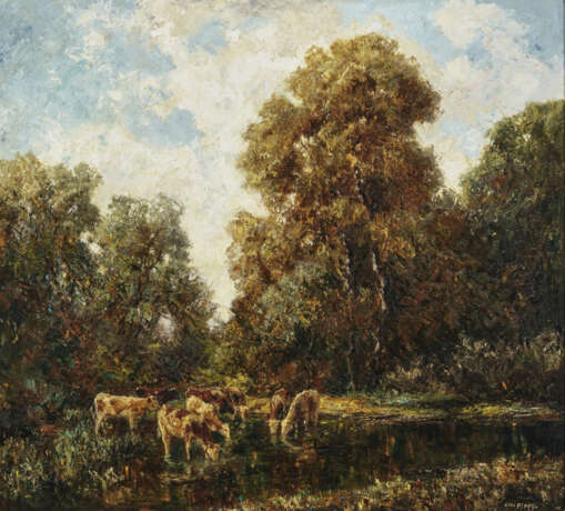 Otto Pippel, Baumlandschaft mit Kühen am Wasser - photo 1