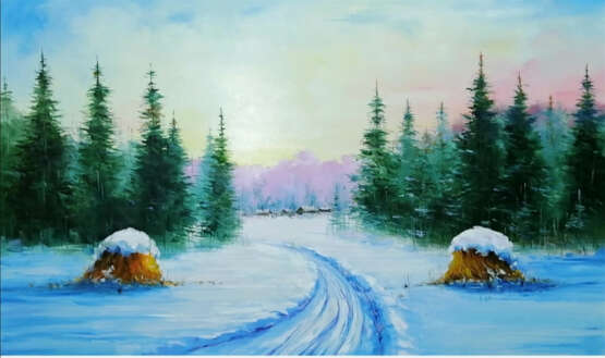 Painting “Winter”, Fiberboard, Oil paint, Realist, Landscape painting, Russia, 2021 - photo 1