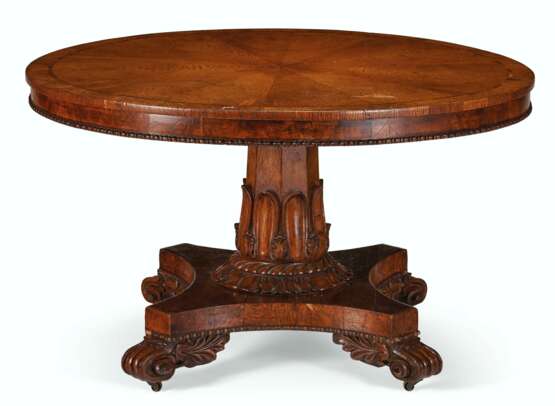 A WILLIAM IV OAK AND TULIPWOOD-BANDED BREAKFAST TABLE - photo 1