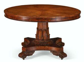 A WILLIAM IV OAK AND TULIPWOOD-BANDED BREAKFAST TABLE