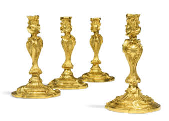 TWO PAIRS OF LOUIS XV ORMOLU CANDLESTICKS