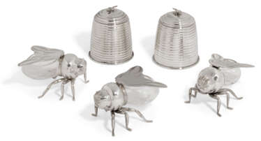 A GROUP OF SILVER-PLATED NOVELTY HONEY POTS