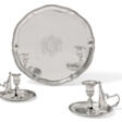 A GEORGE III SILVER SALVER AND TWO GEORGE III SILVER CHAMBER CANDLESTICKS - Auction archive