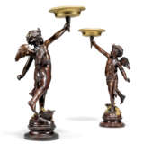 A PAIR OF PATINATED, PARCEL-GILT AND LACQUERED BRONZE FIGURAL TORCHERES - фото 2