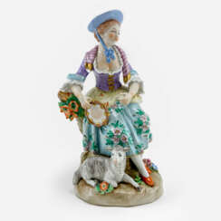 Porcelain figurine &quot;Girl with a lamb&quot;. Sitzendorf, Germany, collection state, 1949-1970.