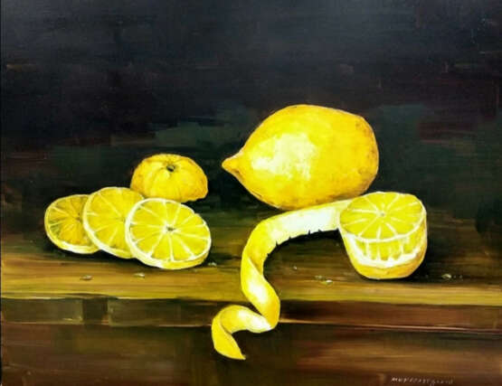 Gemälde „Stillleben mit Zitronen“, Hartfaserplatte, Ölfarbe, Realismus, Stillleben, Russland, 2021 - Foto 1