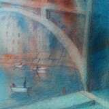 Картина «Небольшой акварельный городской пейзаж с лодками и мостом», Акварельная бумага, Смешанная техника, Импрессионизм, Городской пейзаж, Россия, 2020 г. - фото 1