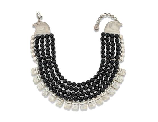 SILVER AND BLACK BEAD SCARAB AND FALCON-HEADED NECKLACE, BY AZZA FAHMY - photo 1