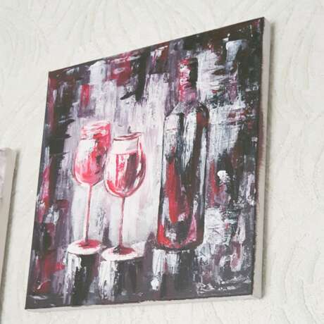 Red Wine Bottle Canvas on the subframe Acrylic paint Abstract art Still life Georgia 2021 - photo 1