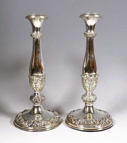 Vienna Biedermeier Silver Candleholders “Pair of Antique Vienna Biedermeier Silver Candleholders Dated 1840”, Vienna Silver, JOSEF REINER, Silver, Handwork, Biedermeier, Austria, 1840 - photo 1