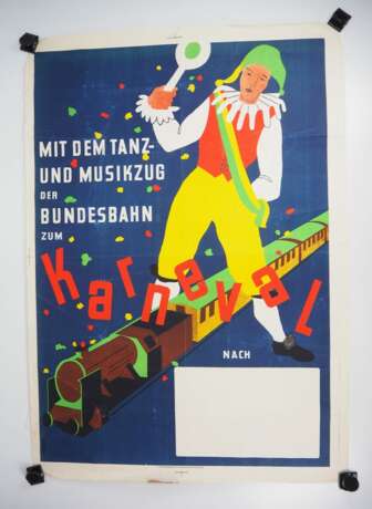 Plakat mit dem Tanz- und Musikzug der Bundesbahn zum Karneval. - Foto 1