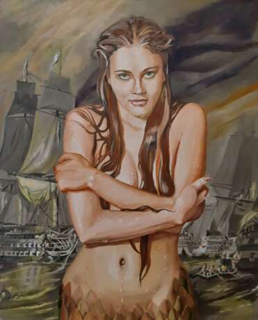 Painting “Mermaid. Expectation”, Canvas on the subframe, Oil paint, Romanticism, Mythological, Russia, 2020 - photo 1