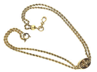 Uhrenkette: antike Halsuhrenkette, um 1850, massiv Gold