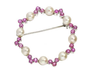 Brosche/Nadel: klassische vintage Brosche mit Perlen und Farbsteinen