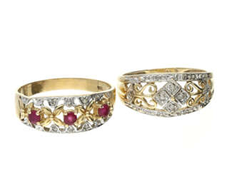 Ring: 2 vintage Damenringe mit Rubin- und Diamantbesatz