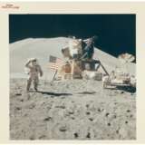 NASA. Saluting the flag: Astronaut David Scott performs military salute beside American flag, lunar module "Falcon" and lunar rover, Hadley Delta beyond, July 26-August 7, 1971 - photo 2