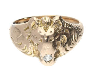 Ring: außergewöhnlicher Goldschmiede-Herrenring mit Brillant, "LÖWE"
