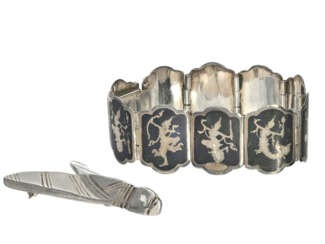 Armband/Brosche: vintage Silberschmuck, dabei eine seltene Insekten-Brosche