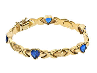 Armband: dekoratives vintage Goldschmiedearmband mit blauen Farbsteinen in Herzform