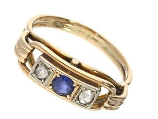 Ring: antiker Saphir/Diamant-Goldschmiedering, Handarbeit aus der Zeit des Art déco