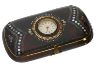 Dose/Reiseuhr: Schnupftabakdose mit eingebauter Uhr, 19. Jahrhundert