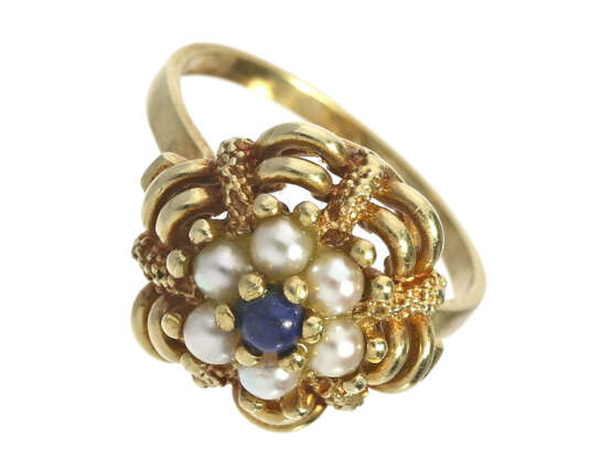 Ring: dekorativer und aufwändig gefertigter vintage Goldschmiedering mit Perlen und Lapislazuli - фото 1