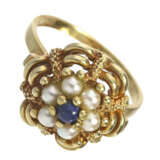 Ring: dekorativer und aufwändig gefertigter vintage Goldschmiedering mit Perlen und Lapislazuli - фото 1